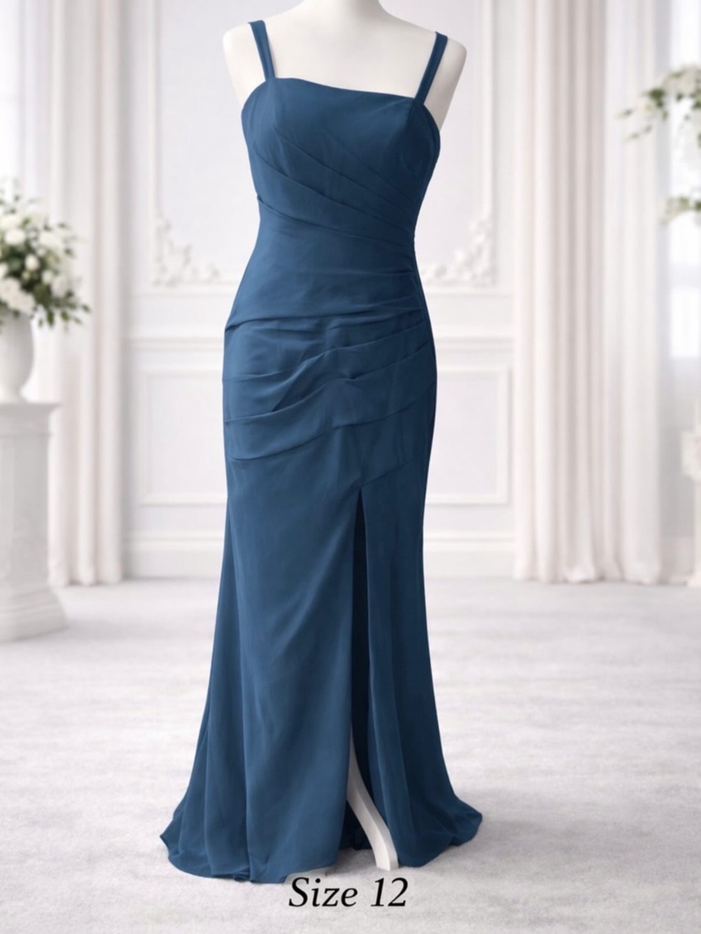 Elegant Slate Blue Strappy Evening Gown